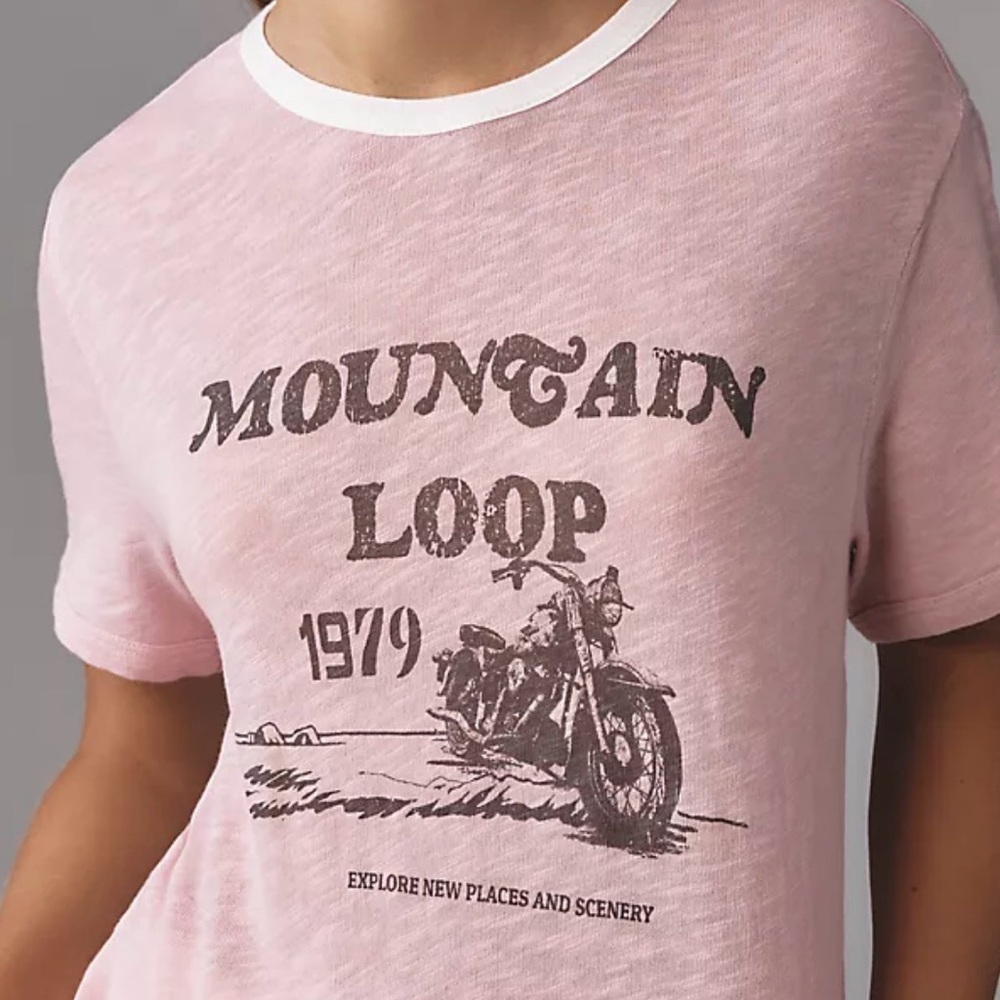 Pilcro Anthropologie Pink Graphic T-Shirt Motorcycle Loop 1979 cotton blend NWOT